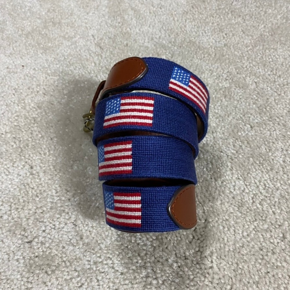 Smathers & Branson Belt Mens 40 American Flag Needlepoint Navy Leather NIB